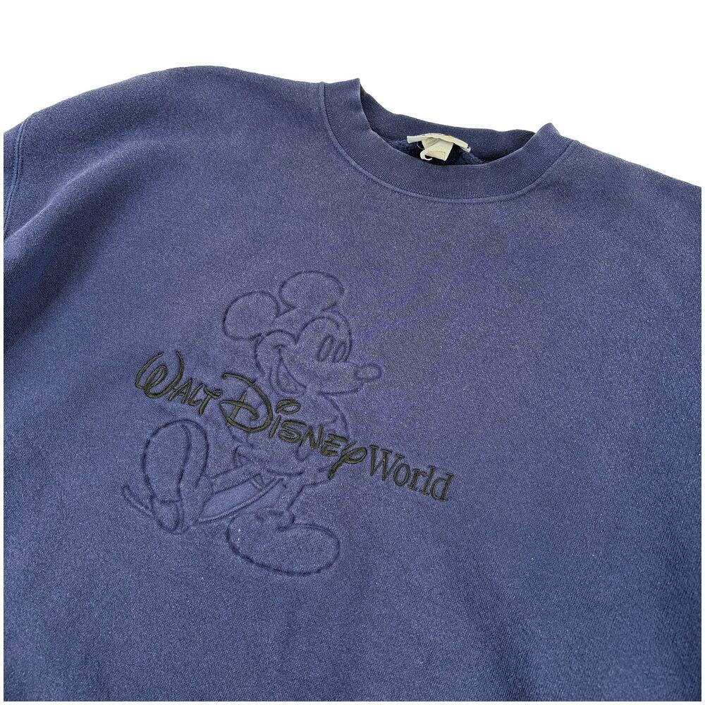 VTG Disney World Mickey Mouse Sweatshirt Women XL Navy Blue Embroidered 90s